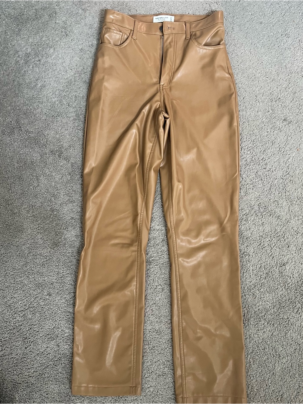 Abercrombie & Fitch Curve Love Faux Leather Pants in Camel